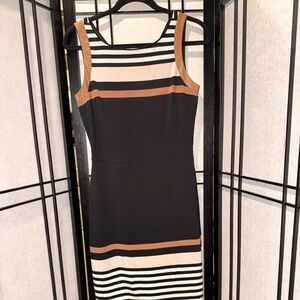 White House Black Market Black and Tan Midi Dress